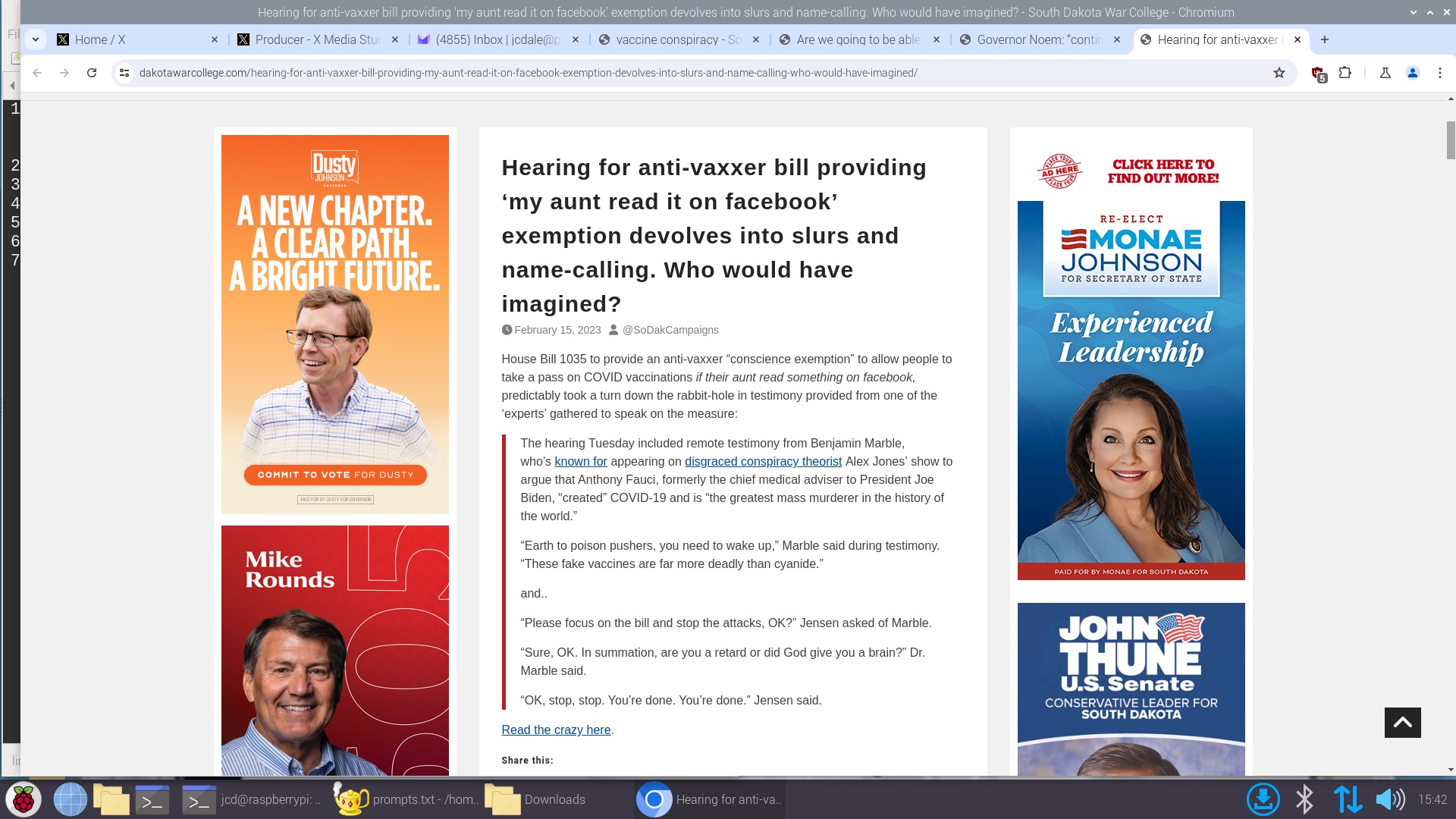 Screen shot of South Dakota War College website