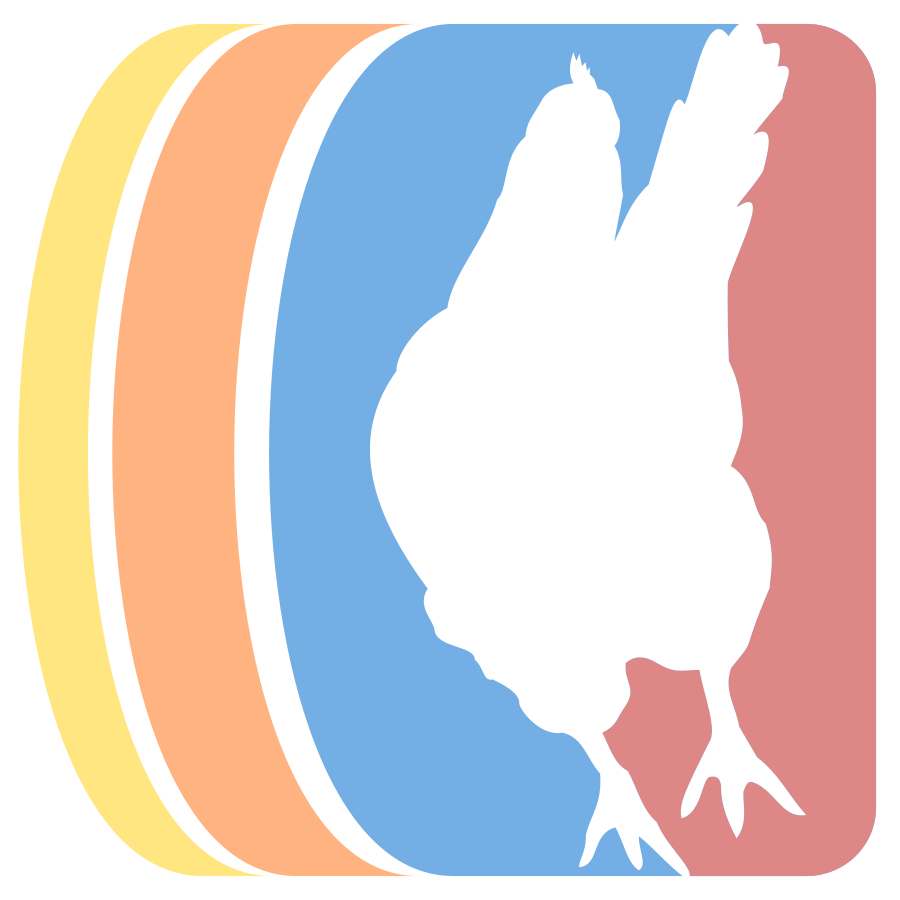 Lawrence County Chicken Races logo with a running chicken shape and soild background